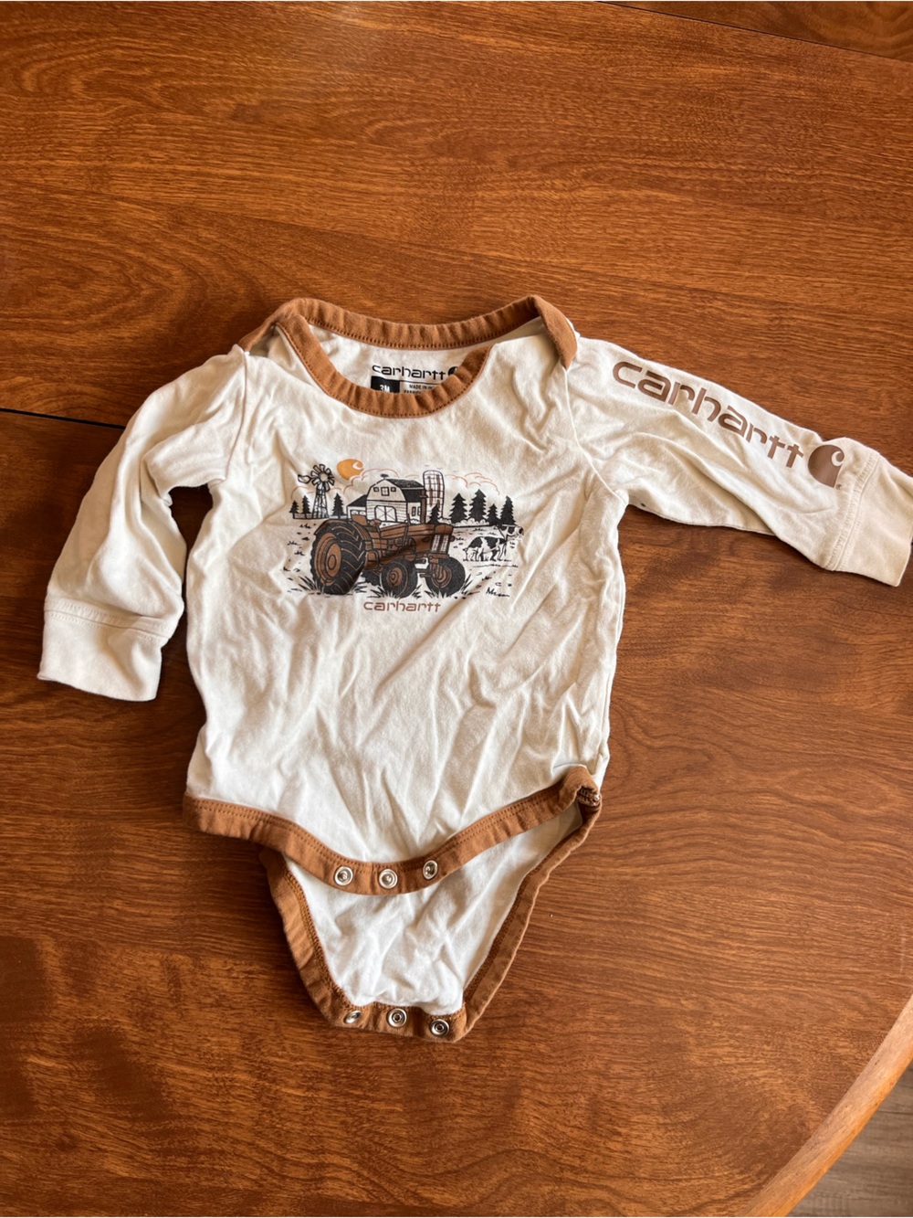 Carhartt Cream and Brown Tractor Graphic Long-Sleeve One-Piece